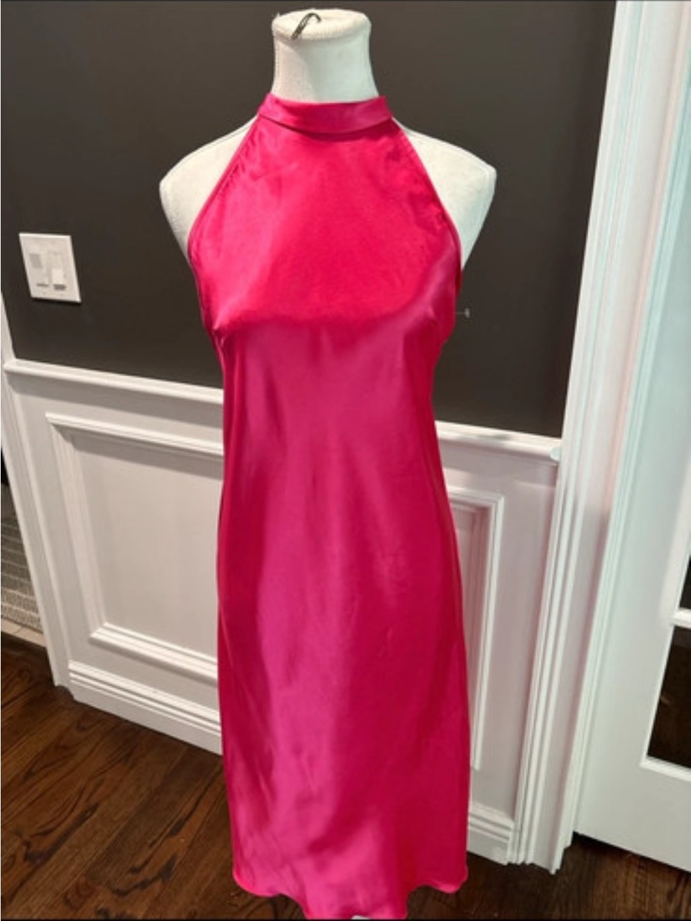 bebe Hot Pink Satin Halter Midi Dress